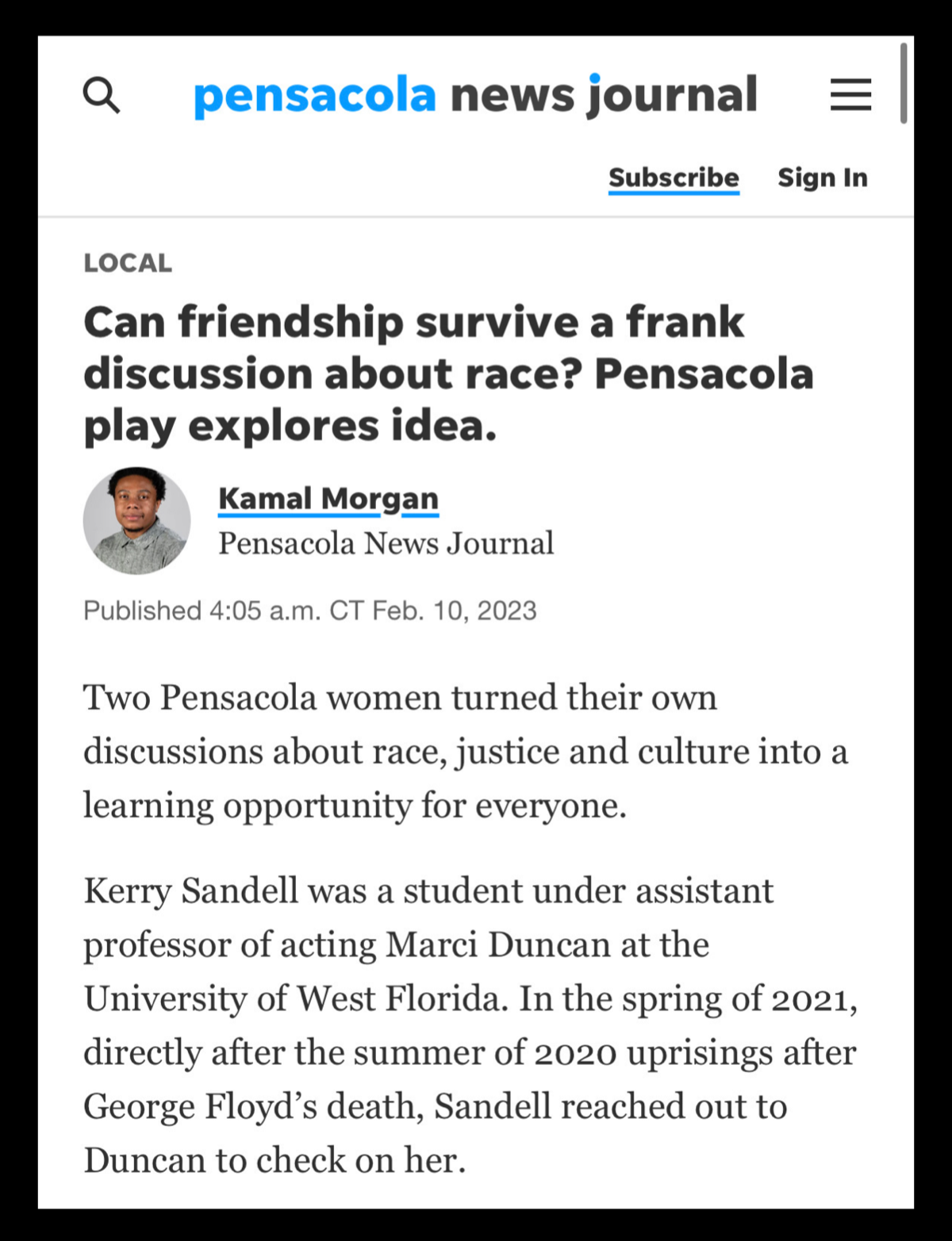 Pensacola News Journal Article